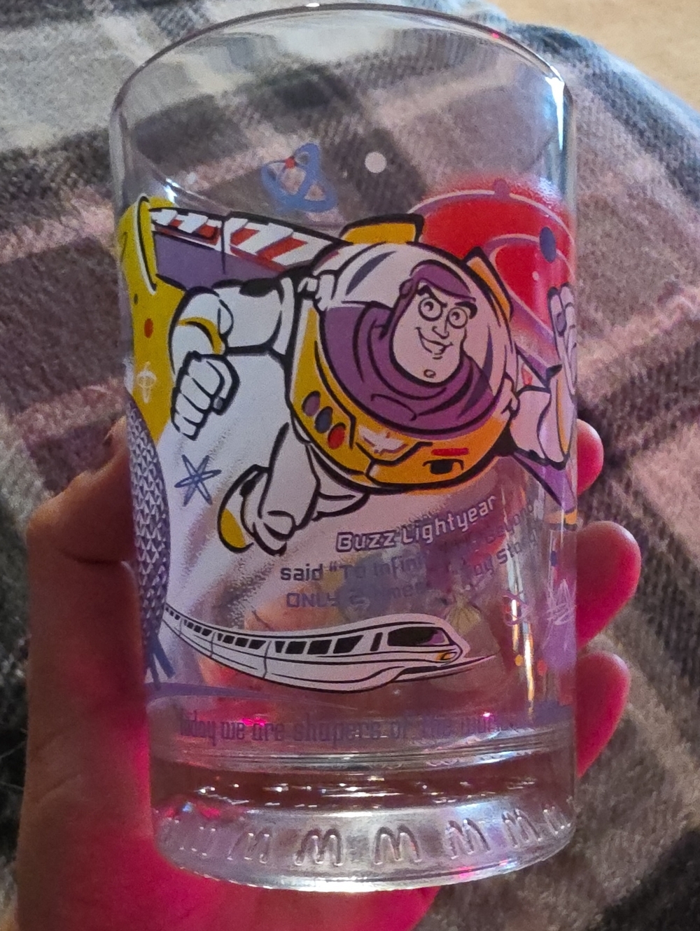 Vintage Disney 100 Year Glass Cup Buzz Lightyear Aladin Belle